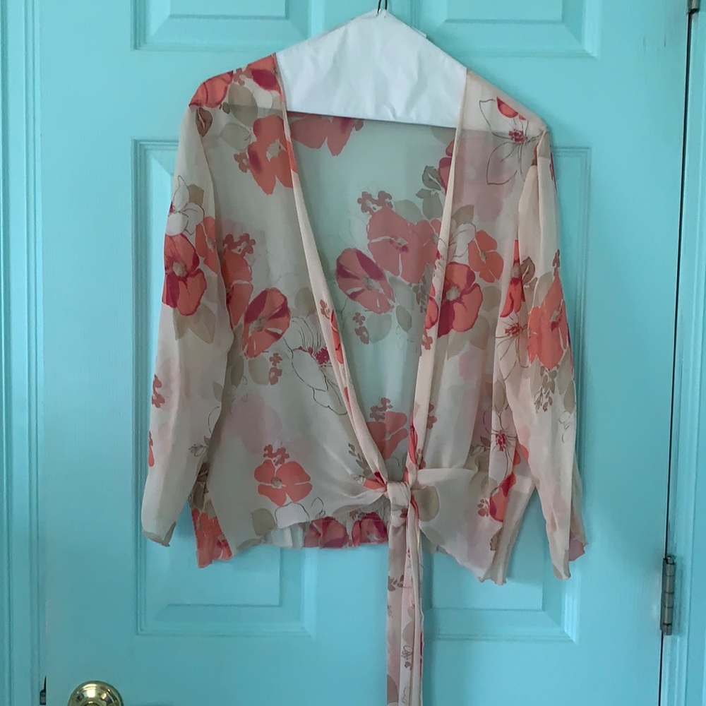 Light Pink Flower Printed Sheer Wrap Top